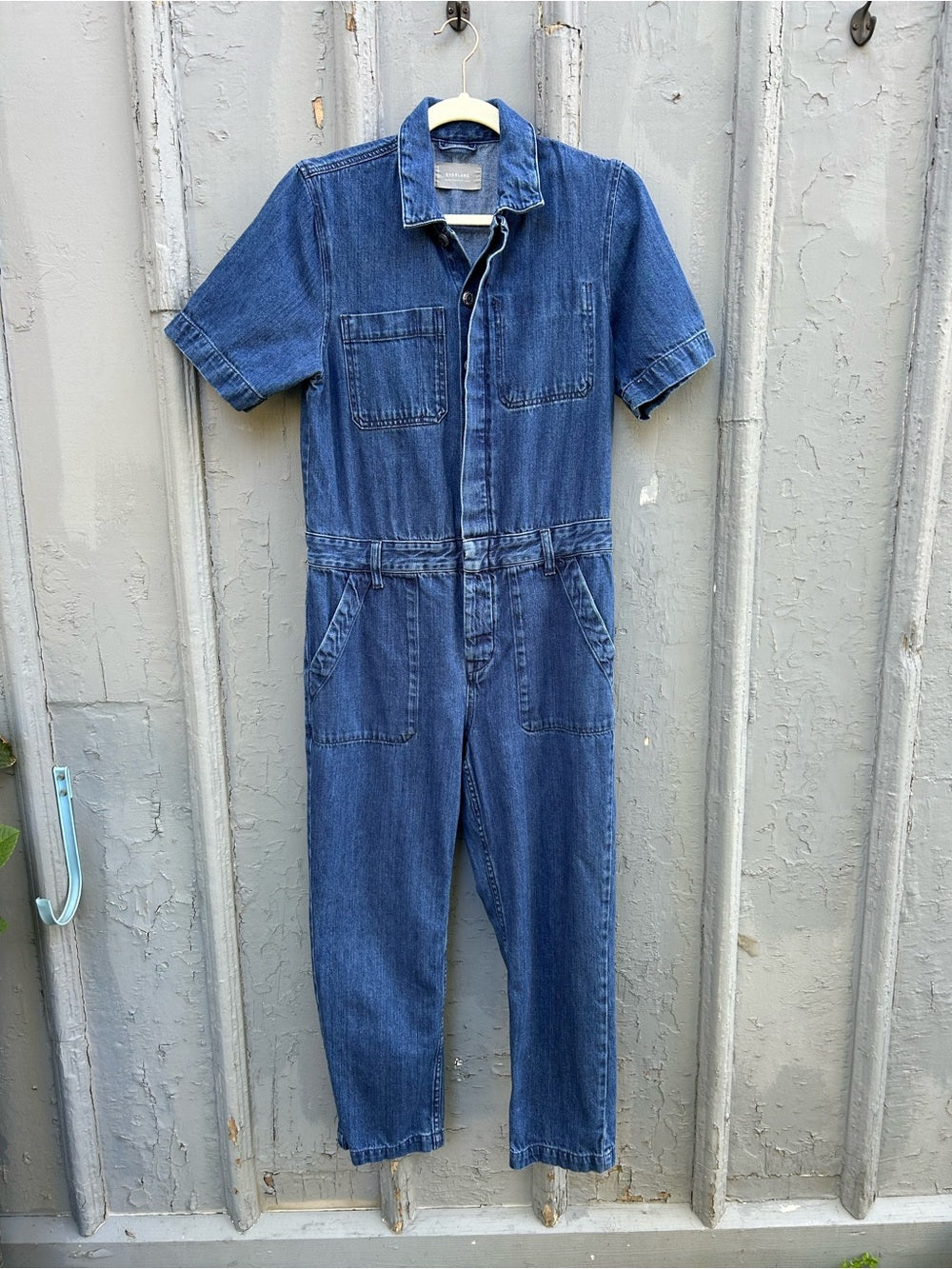 Everlane The Short Sleeve Denim Coverall, size 6