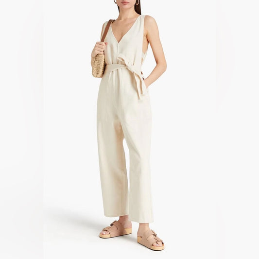 Alex Mill cream V neck denim jumpsuit, size M