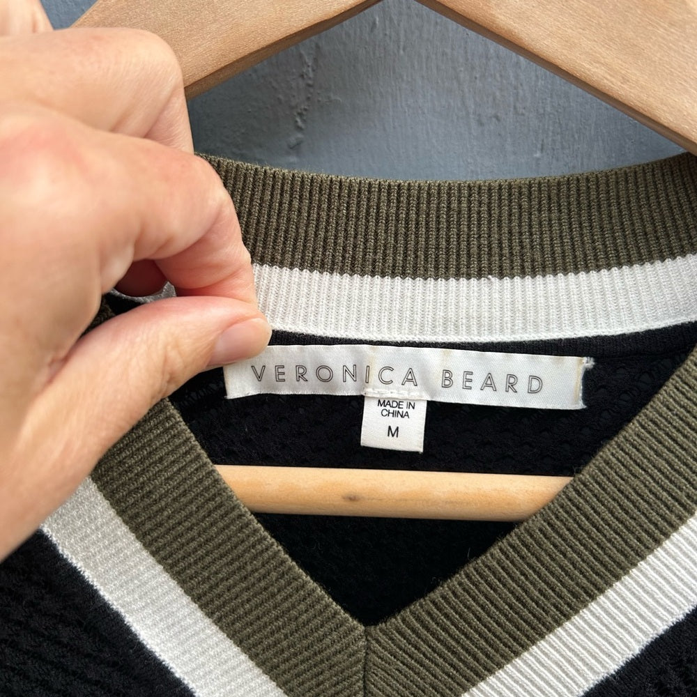 Veronica Beard Mixed Media V-Neck Sweater, size M