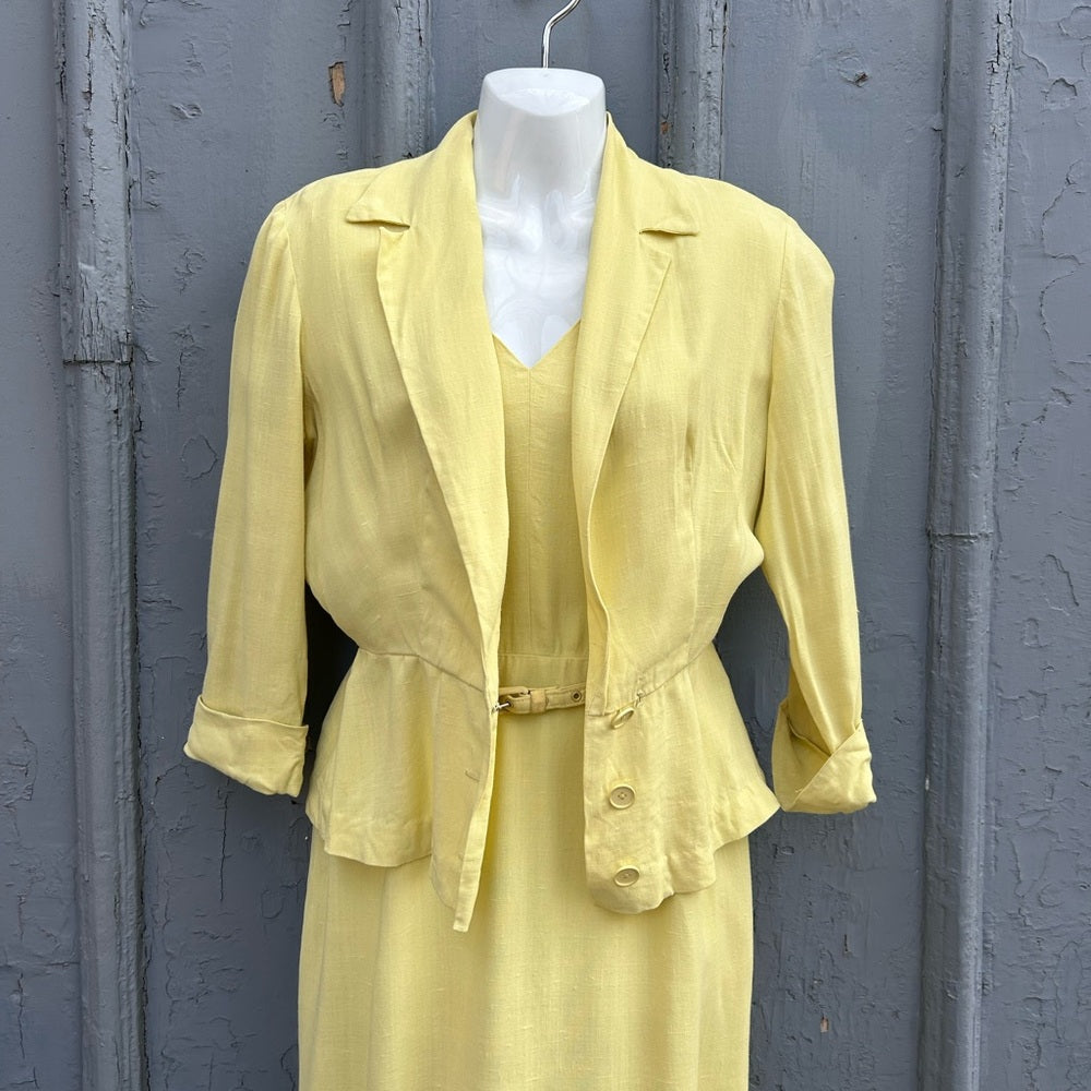 Jonelle 1950's Yellow Dress & jacket set, size vintage "12" (modern 6),
