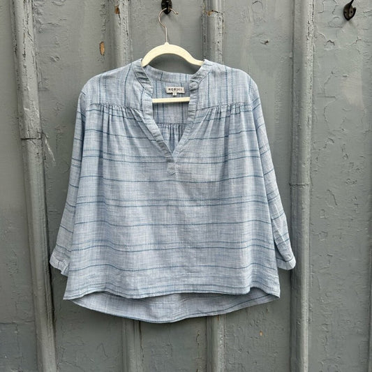 Horses Atelier Blue and white striped Peasant Blouse, size “2” (approx M)
