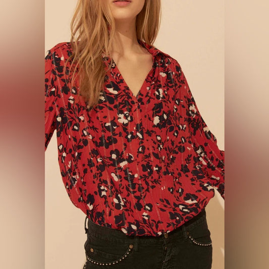 Ba&sh Eddy Rouge floral blouse, size M