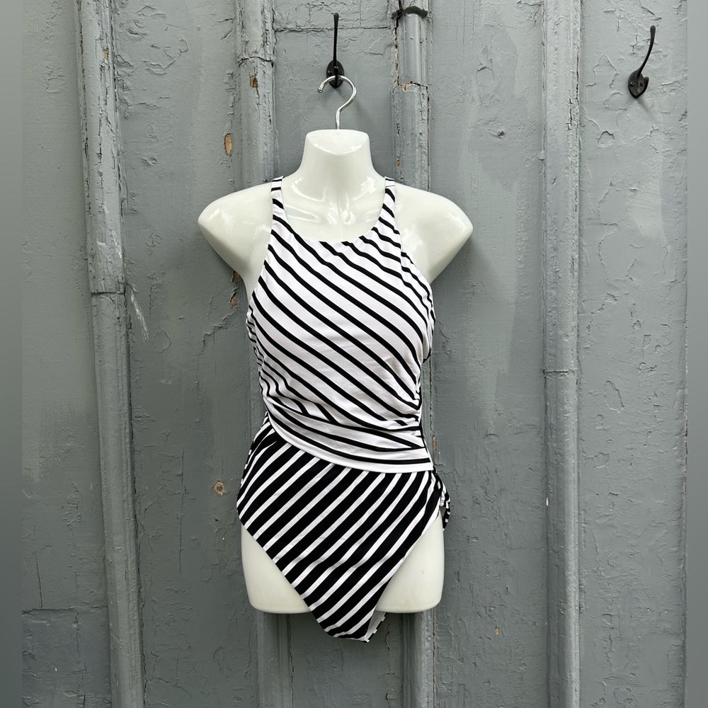 Lauren Ralph Lauren High Neck Stripe Swimsuit, size Approx Small