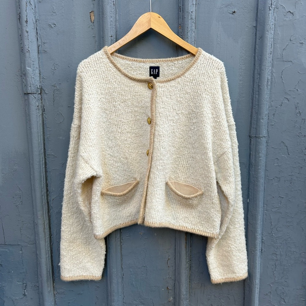 Gap Boucle Cropped Sweater Jacket, size Large