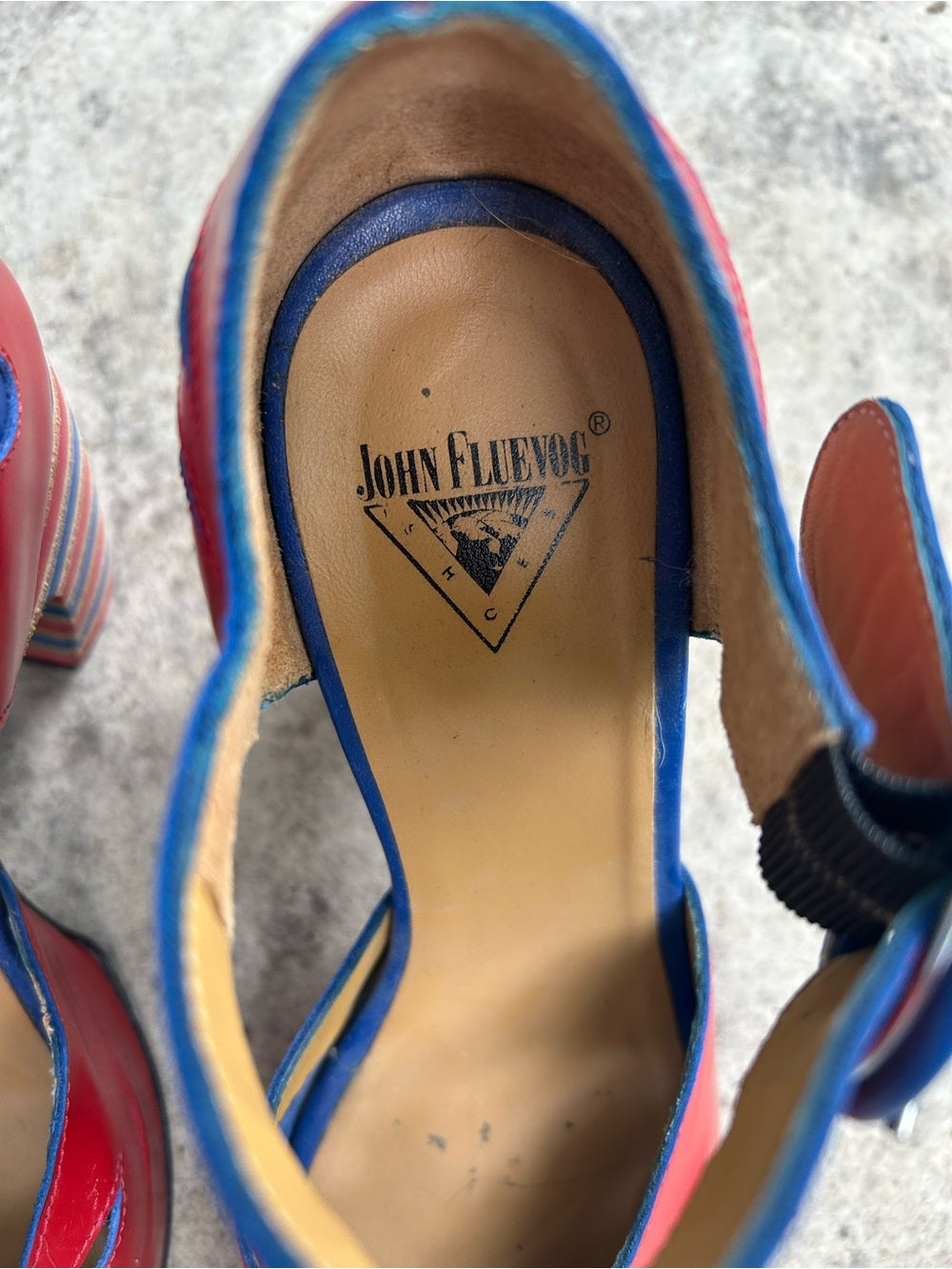 John Fluevog Views Maier Contrast Ankle strap heel, size 6.5