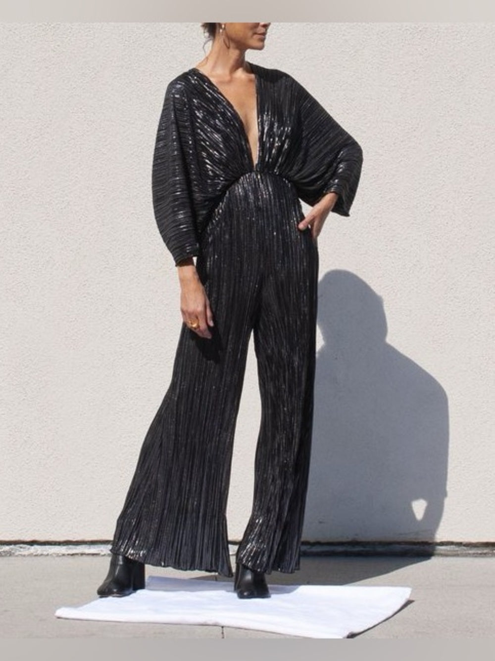 Rotate by Birger Christensen Pleated Silver Jumpsuit, size M