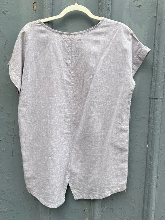 Pan Grey Striped Linen Cotton Blouse, Small