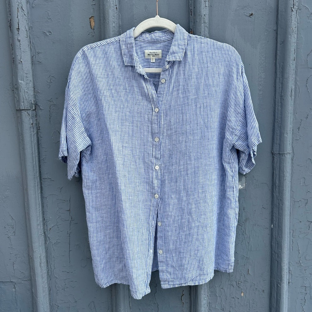 Hartford Alternative Classics Linen Striped Short Sleeve Casey Shirt,“2” (US 6)