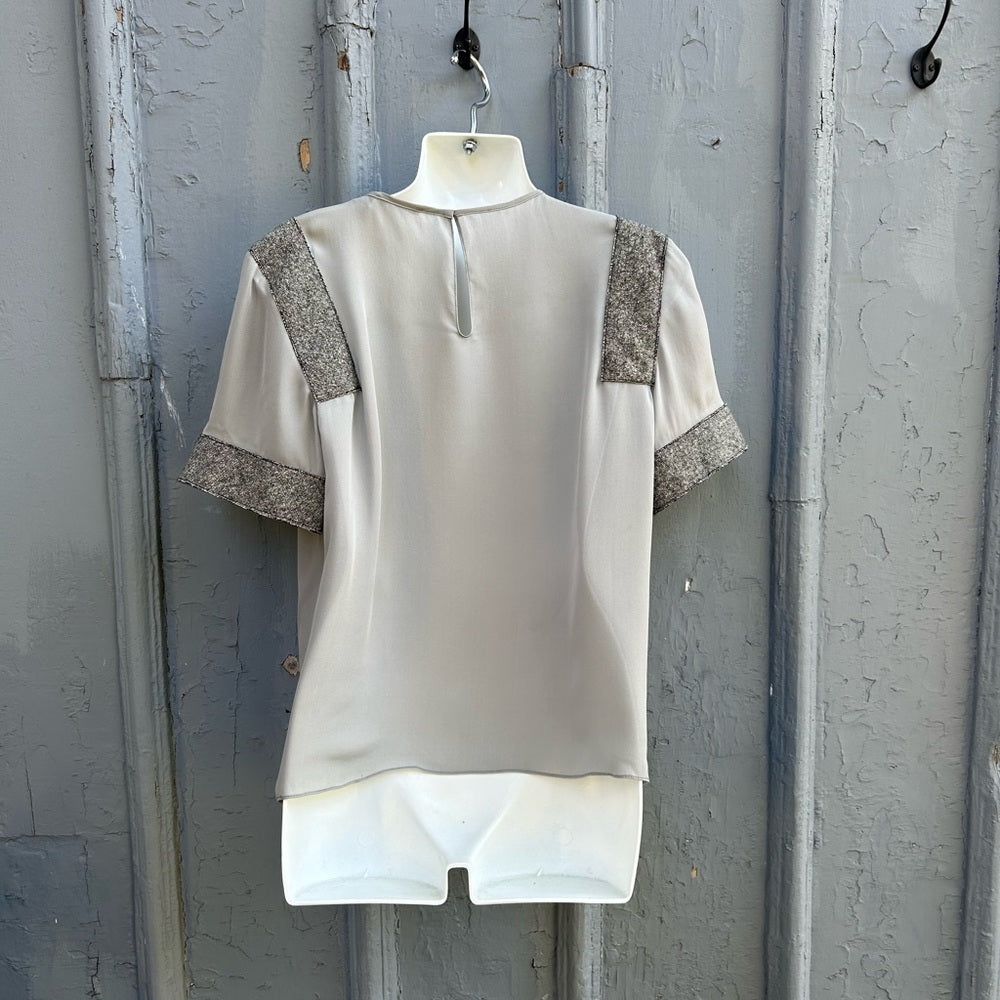 Tome NYC Grey silk Contrast blouse, size M