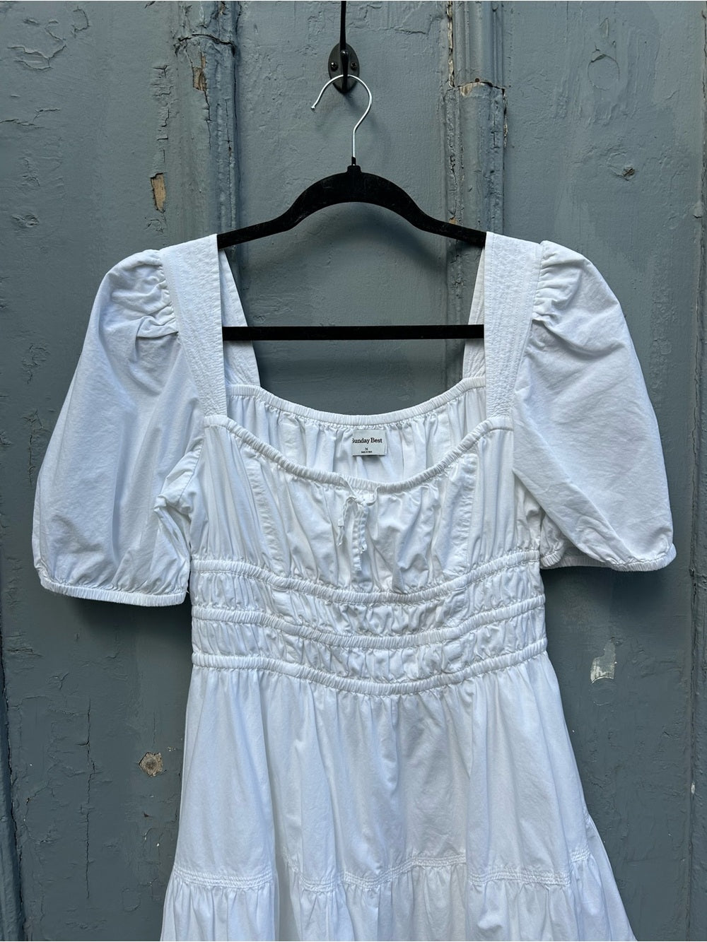 Sunday Best Martine Poplin Short-sleeve Dress, White, Size Medium