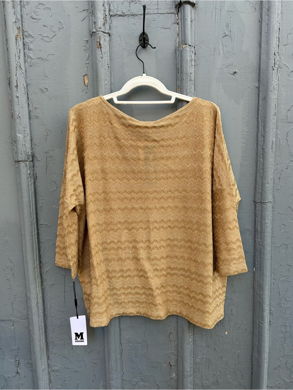M Missoni Gold Metallic Sparkle Lurex Stretch Knit Wave Top, BNWT, Small