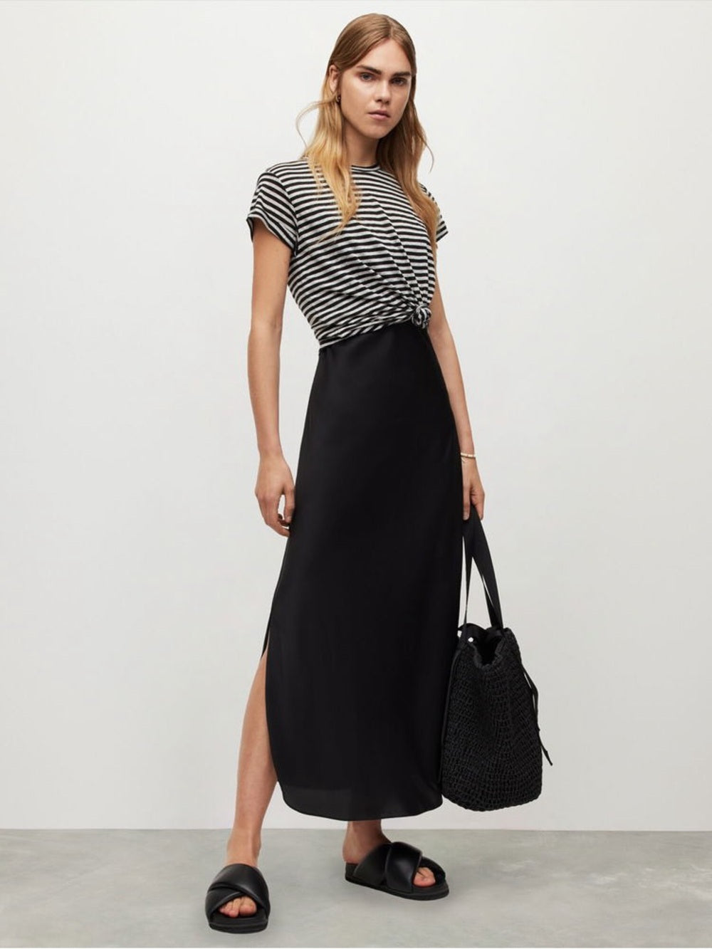 Allsaints black and white striped Anna tee, size 8