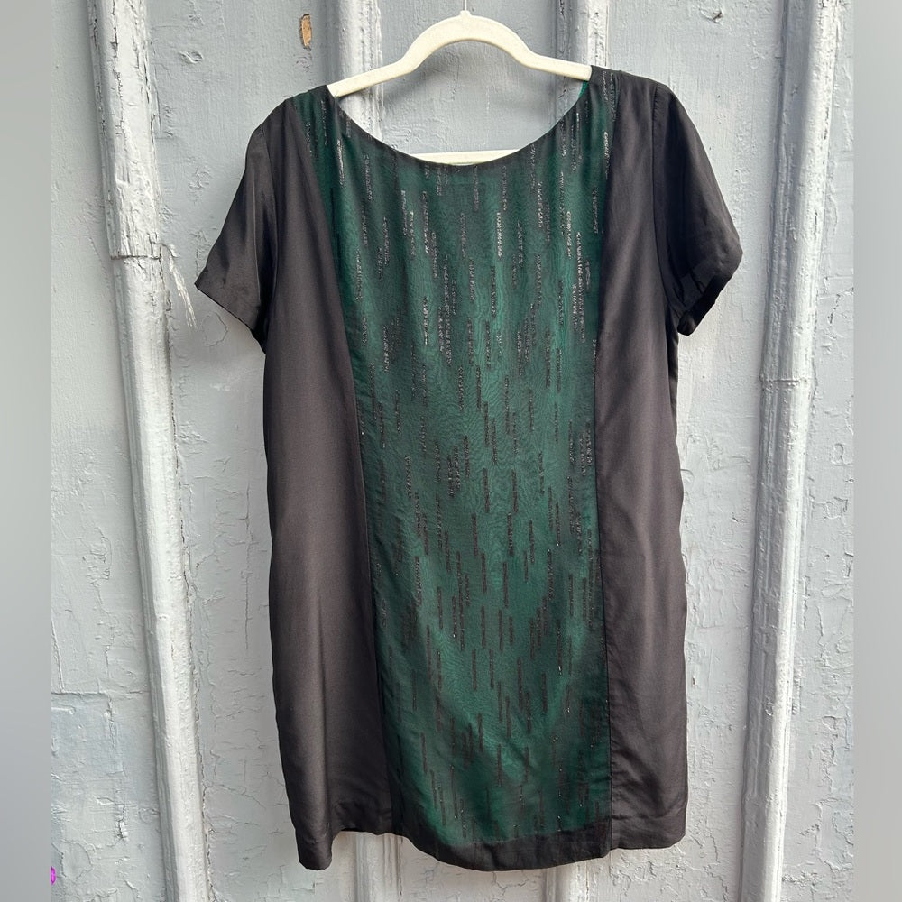 rag & bone Green & Black Silk Metallic Shift Dress, size 10