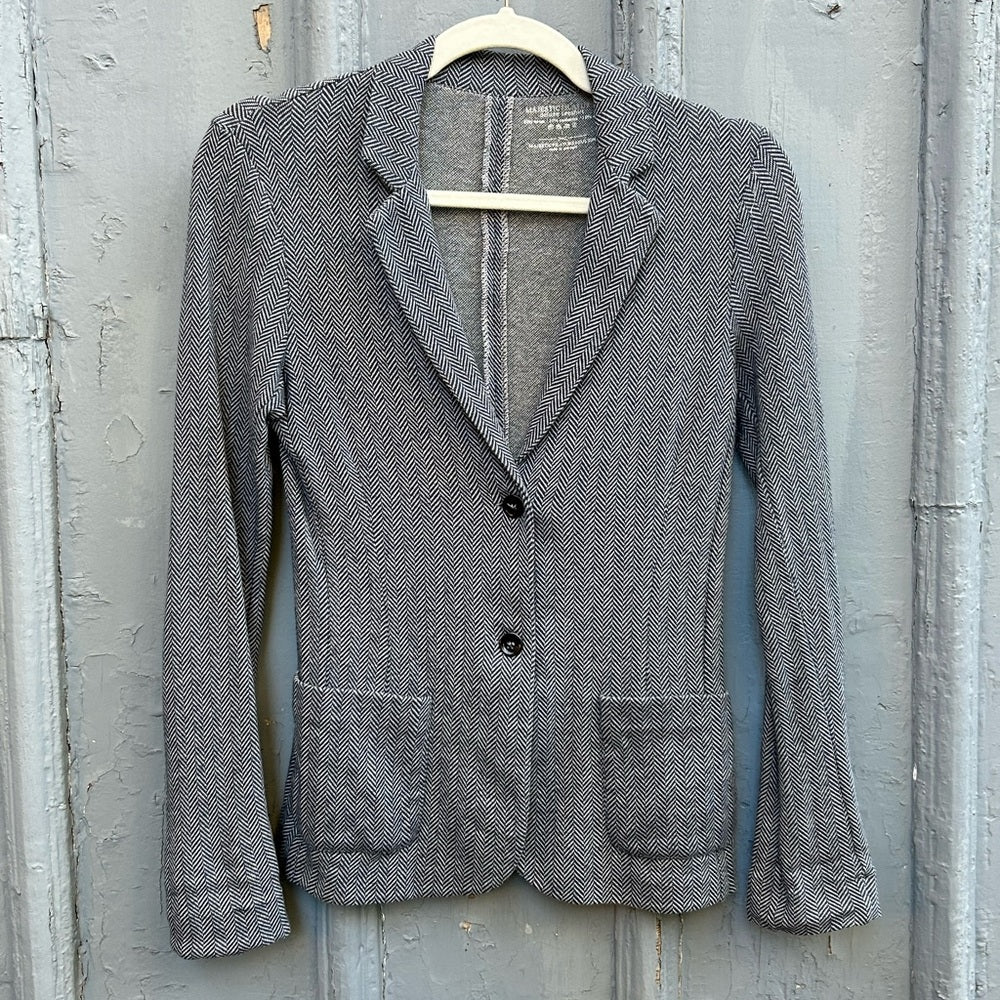 Majestic Filatures Cotton, cashmere Silk Knit Herringbone blazer, size 1 (XS/S)