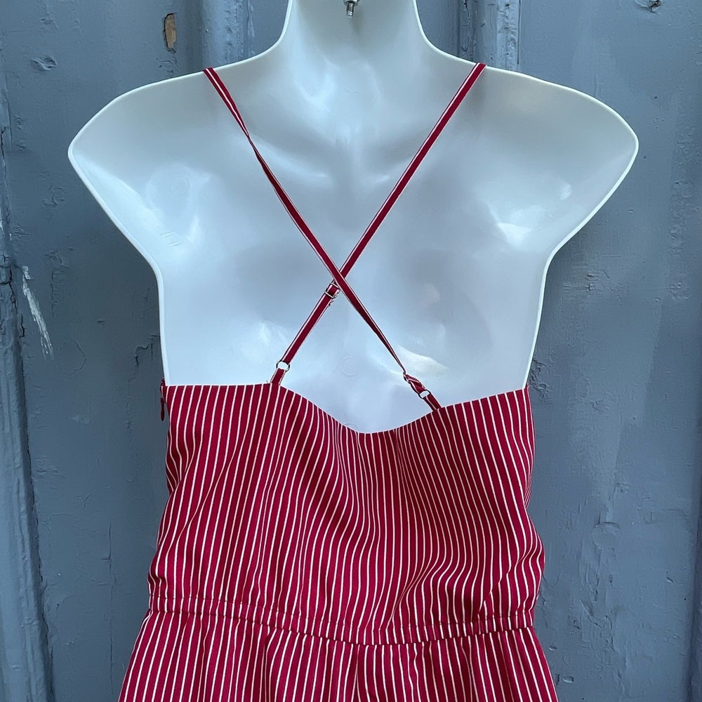 Hilary Macmillan Red Pin Stripe Jumpsuit Romper, size XS
