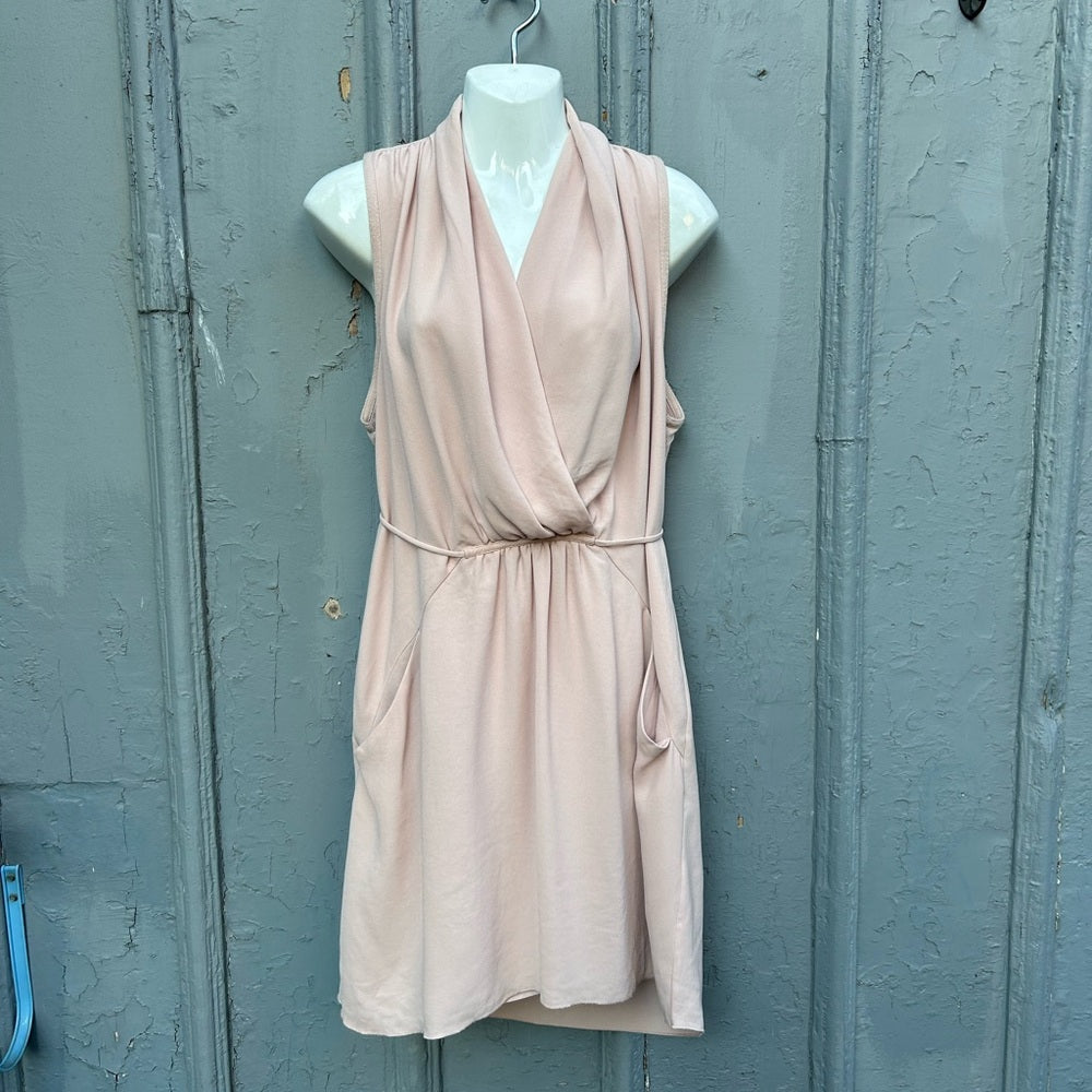 Aritzia Wilfred Sabine faux wrap dress with pockets, Camille blush pink, size M