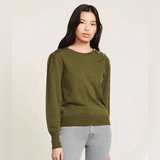 Veronica Beard Jeans Green Merino Button Grayden sweater, size Small