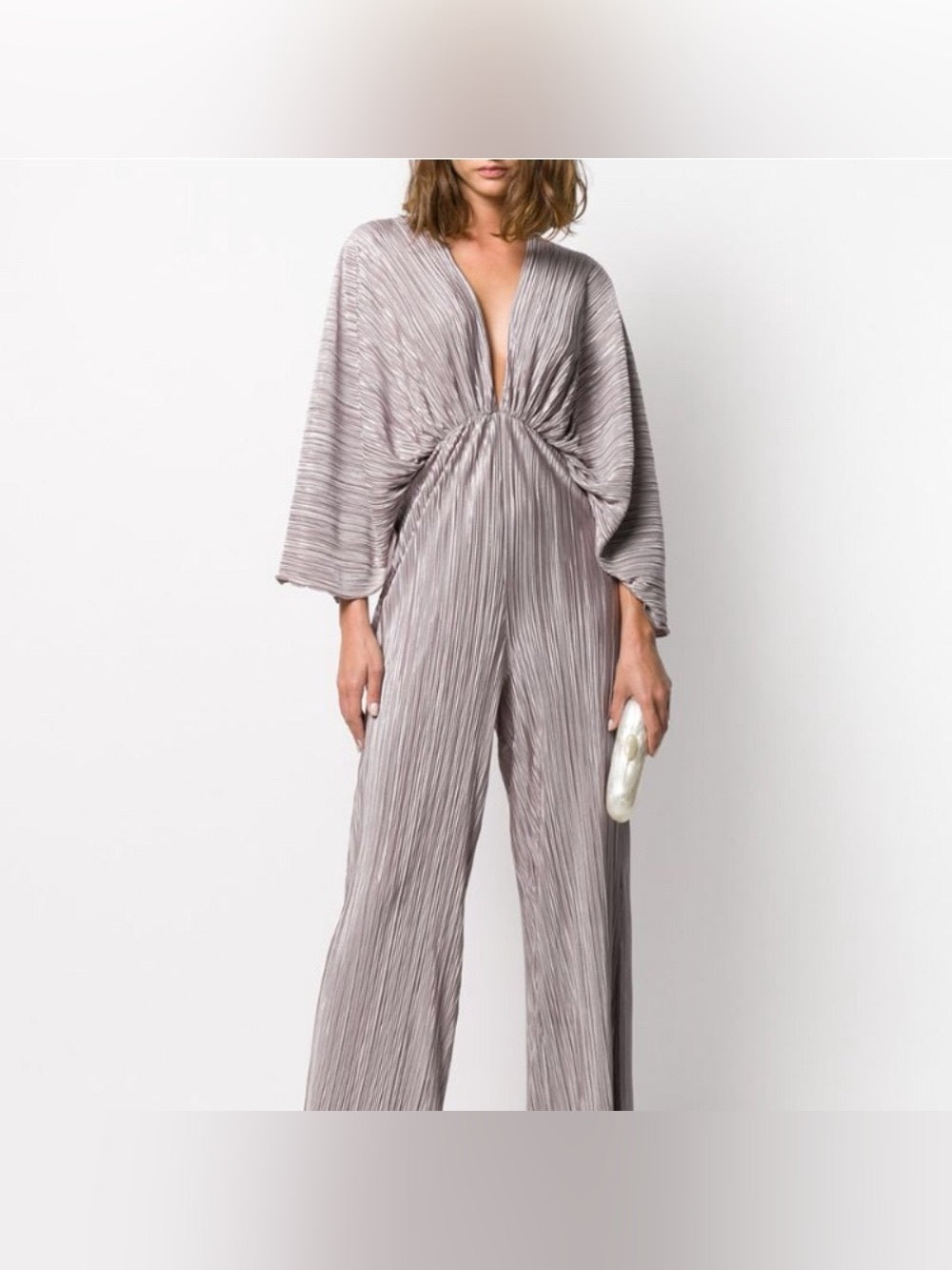 Rotate by Birger Christensen Pleated Silver Jumpsuit, size M