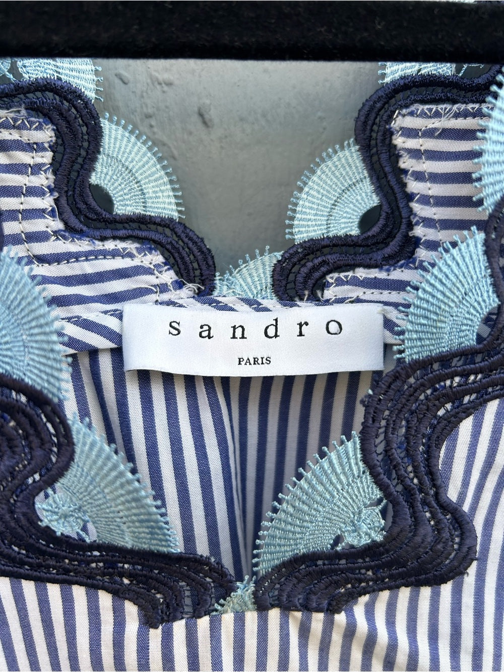 Sandro cotton striped bell sleeve blouse, size “2” (M)