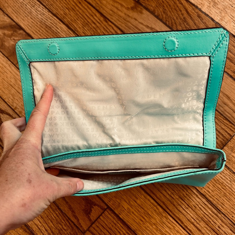 Kate Spade Montford Park Leather Keira Clutch, Giverny Blue, 9.5” x 5”x 1”