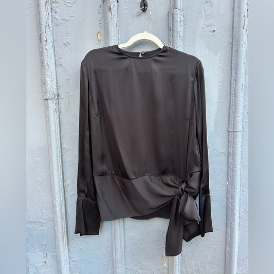 Stella McCartney Black Silk long sleeve tie waist blouse, size 42