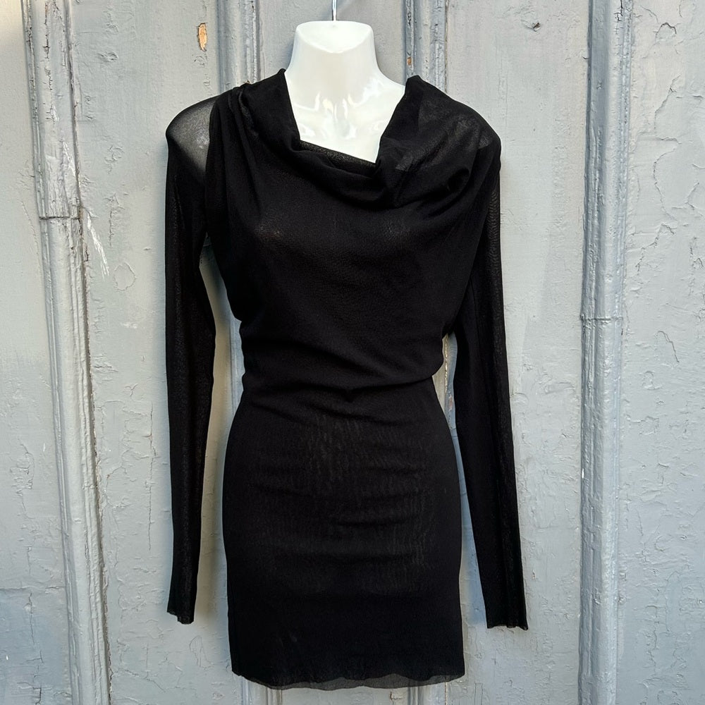 Fuzzi Black Cowl neck Mesh Dress, size XS