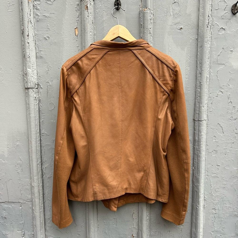 Elie Tahari Brown Andreas Lamb Leather Moto Jacket, size XL