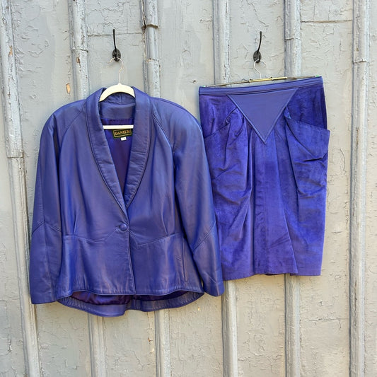 Danier Vintage 80’s Leather & Suede Skirt & Jacket set, Large