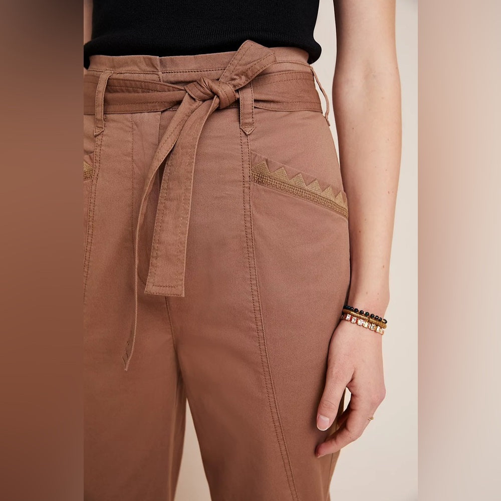 By Anthropologie Ellie Embroidered Utility Pants, size 8