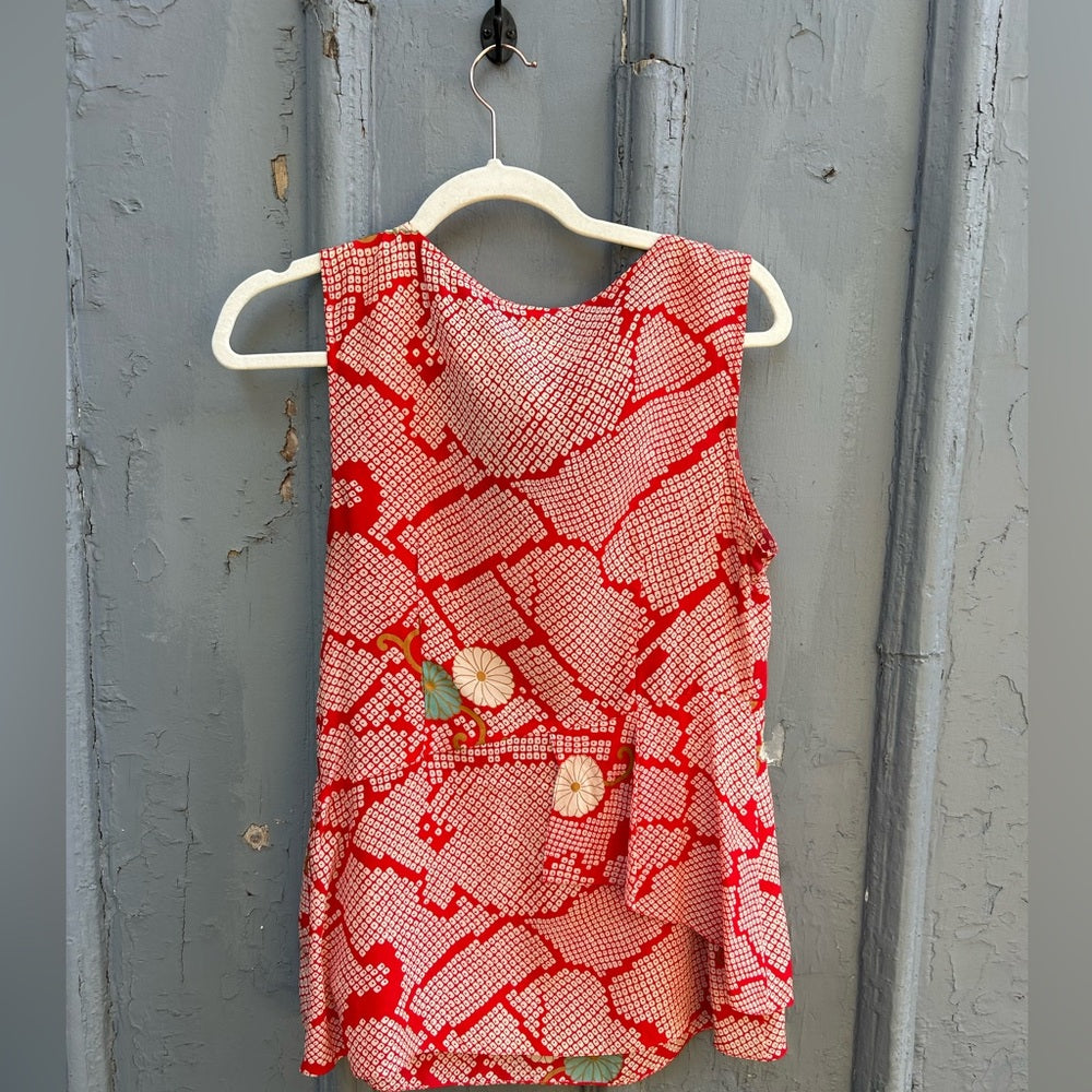 Liefsdottier Anthropologie red ruffle side silk blouse, size 6