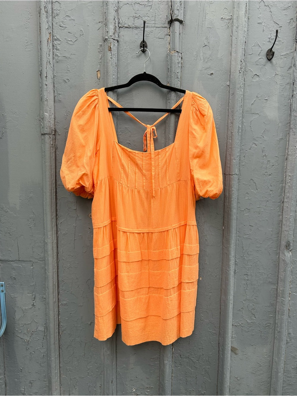 Anthropologie Orange Puff Sleeve tiered Dress, size XL