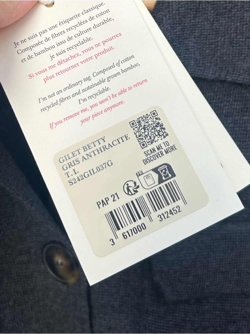 Sezane Anthracite Grey Betty Cardigan, BNWT, Size L