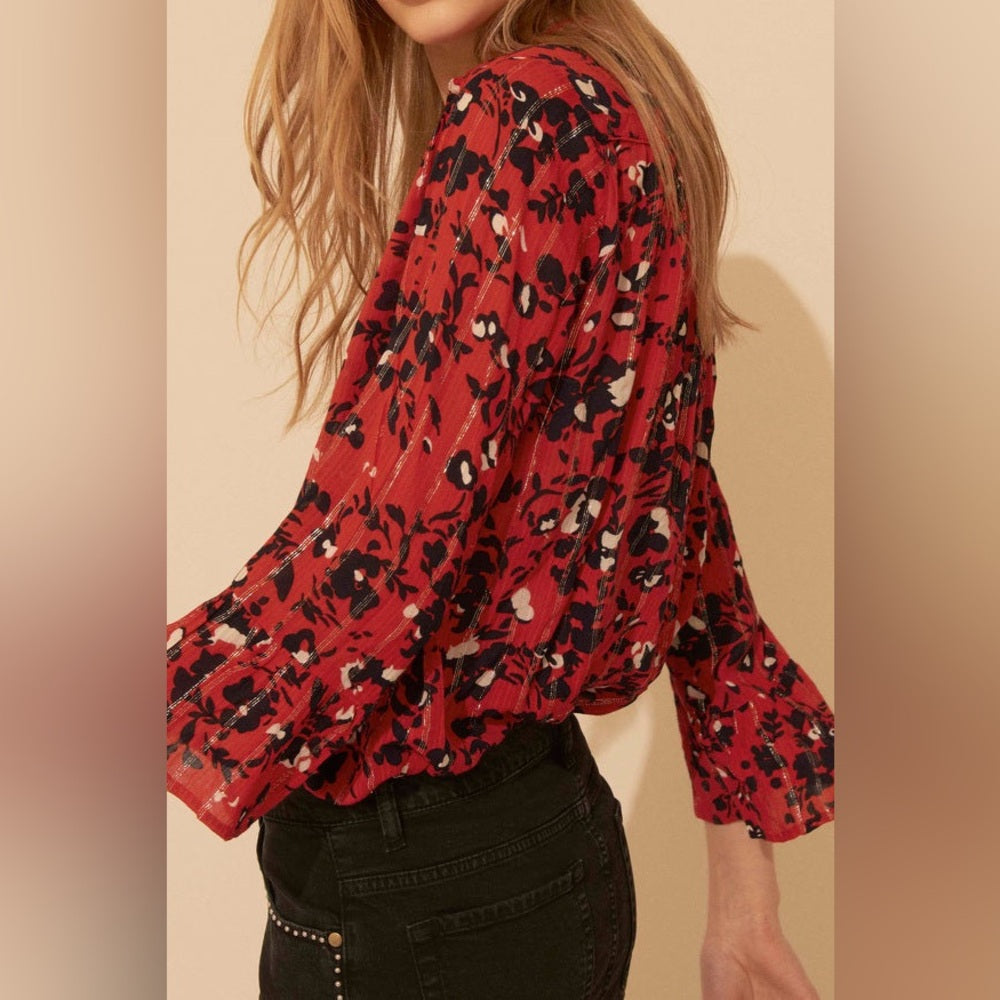 Ba&sh Eddy Rouge floral blouse, size M