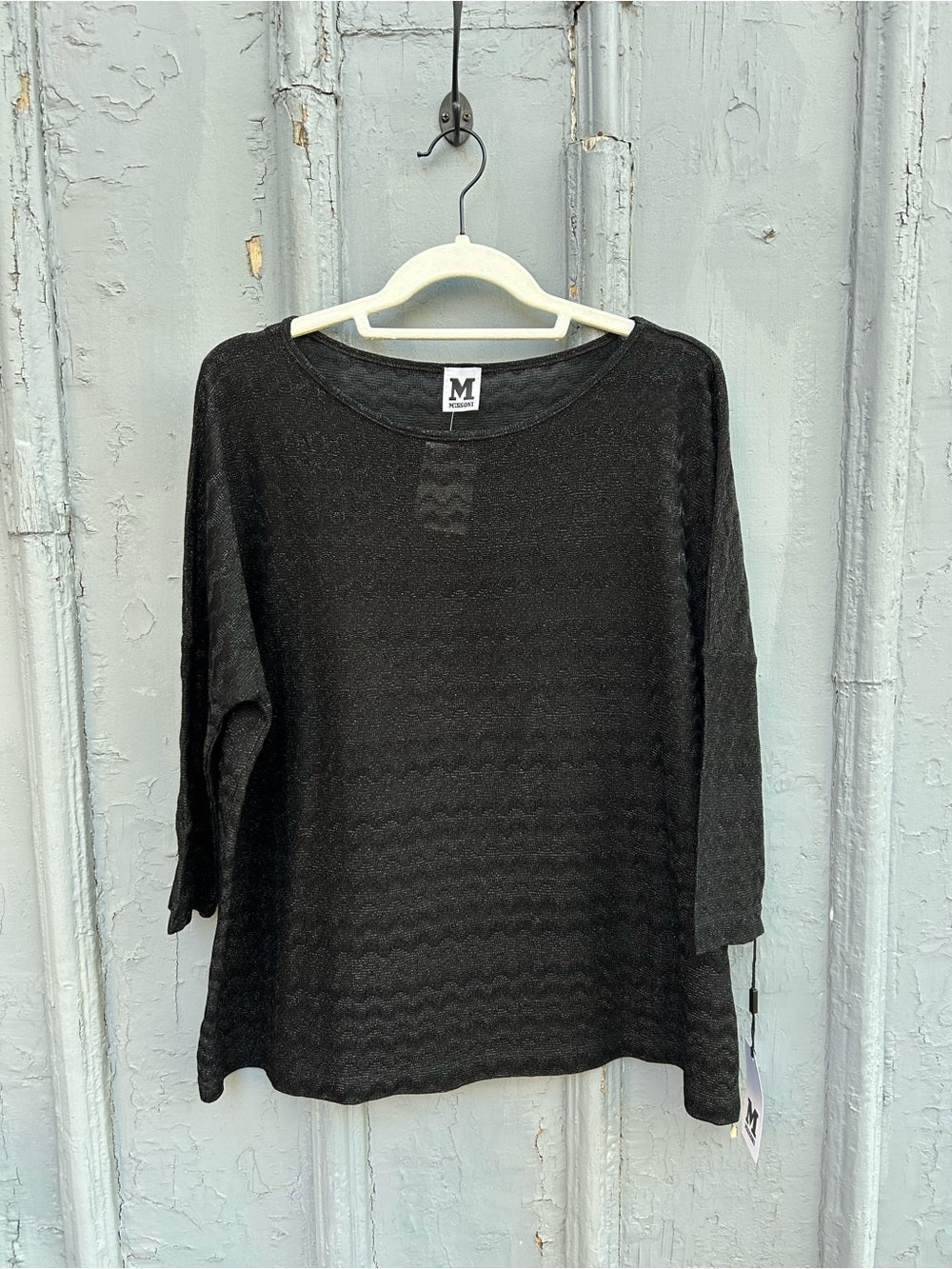 M Missoni Black Metallic Sparkle Lurex Stretch Knit Wave Top, BNWT, Small
