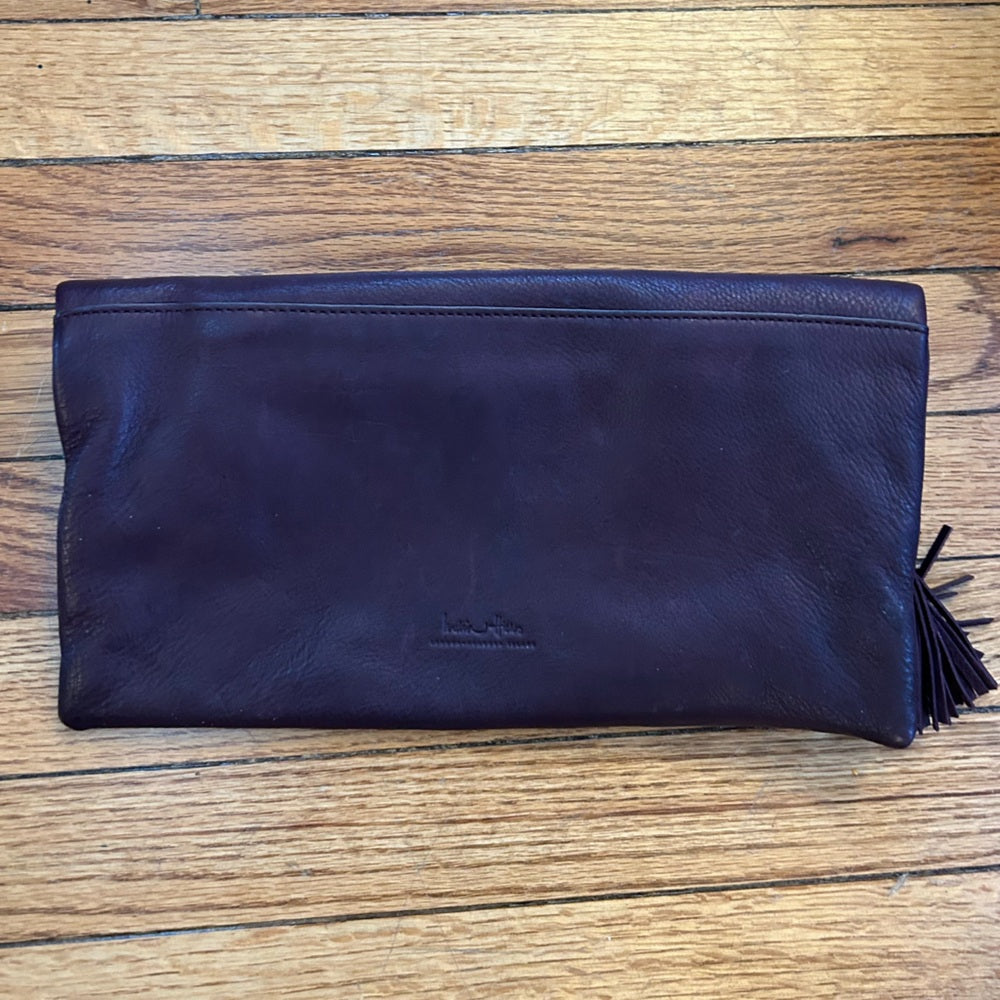 India Hicks Leather Tassled Carmen Clutch, Wine, 9.5" x  12 "