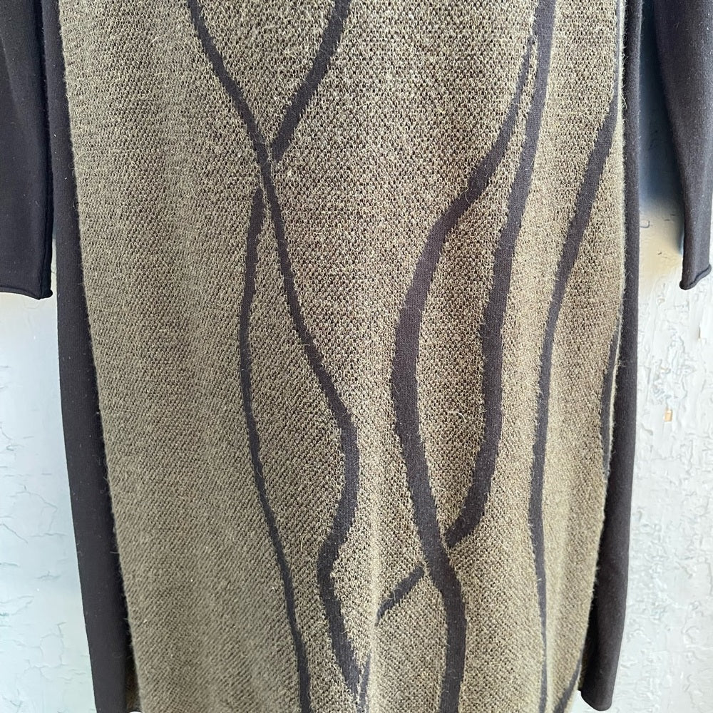 Sarah Pacini Two-Tone Moss Green & Black Long Sleeve Midi Dress, One Size
