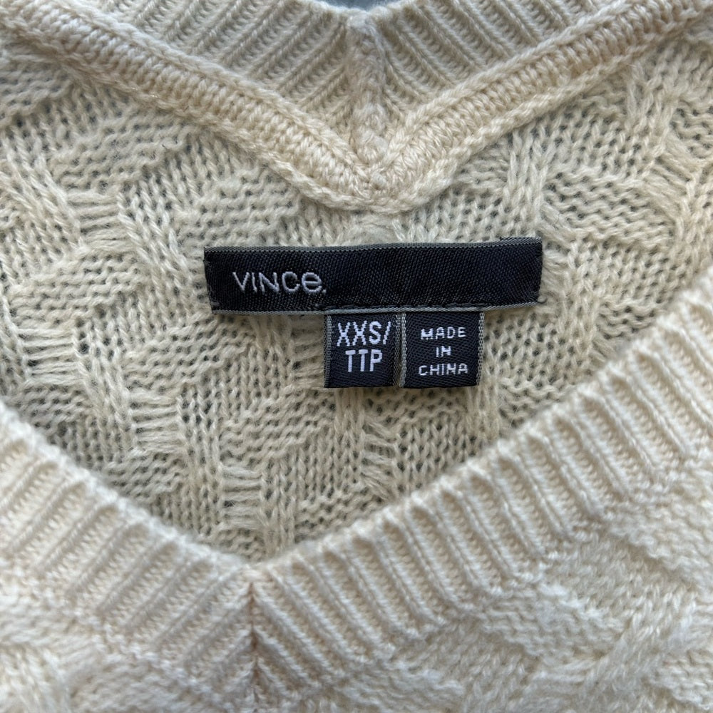 Vince Cashmere & Wool Brick Texture Double V Neck Sweater, size XXS (oversized)