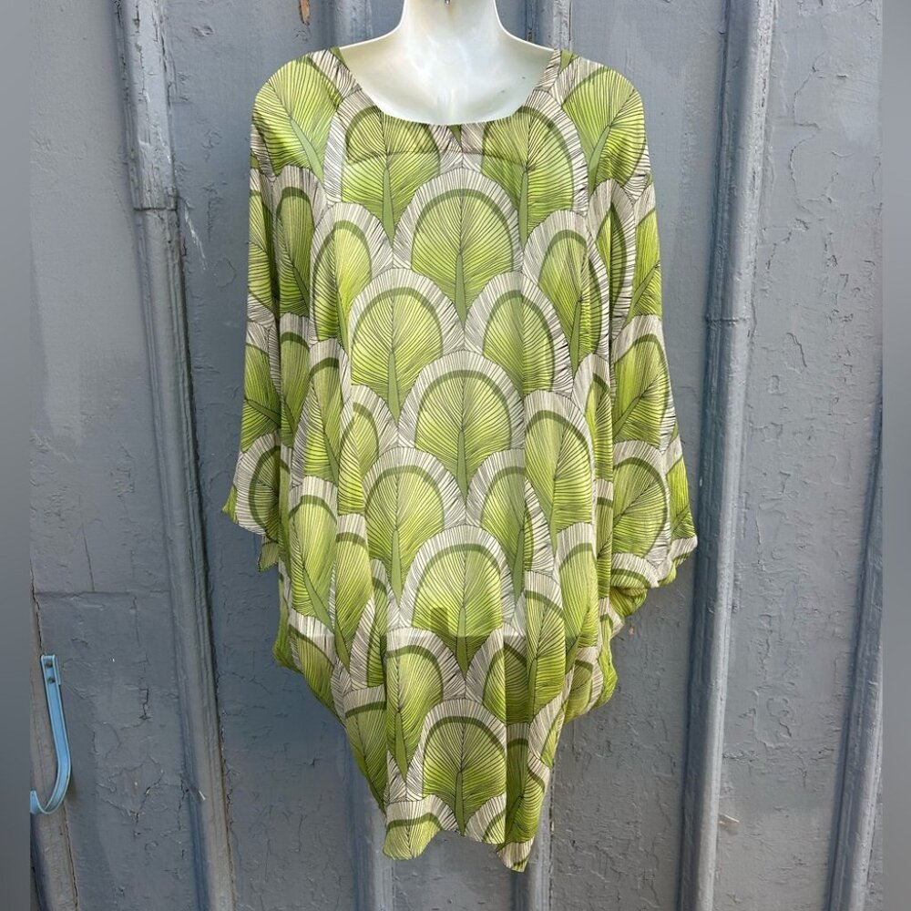 Mara Hoffman green botanical leaf print silk blouse, size Xs (fits larger)