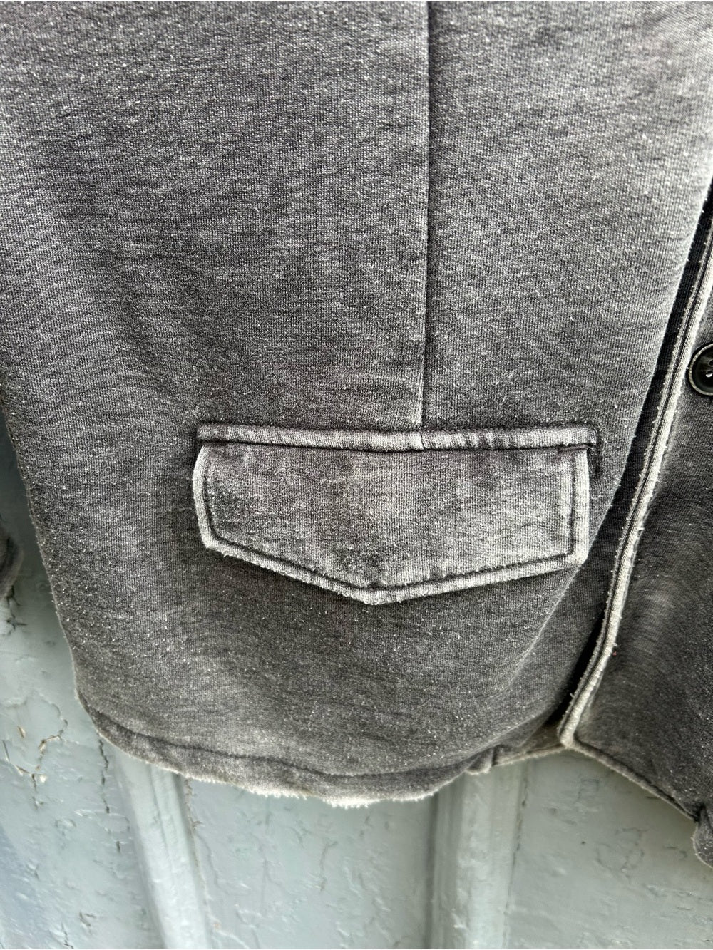 John Varvatos Grey distressed button up jersey jacket, size XXL
