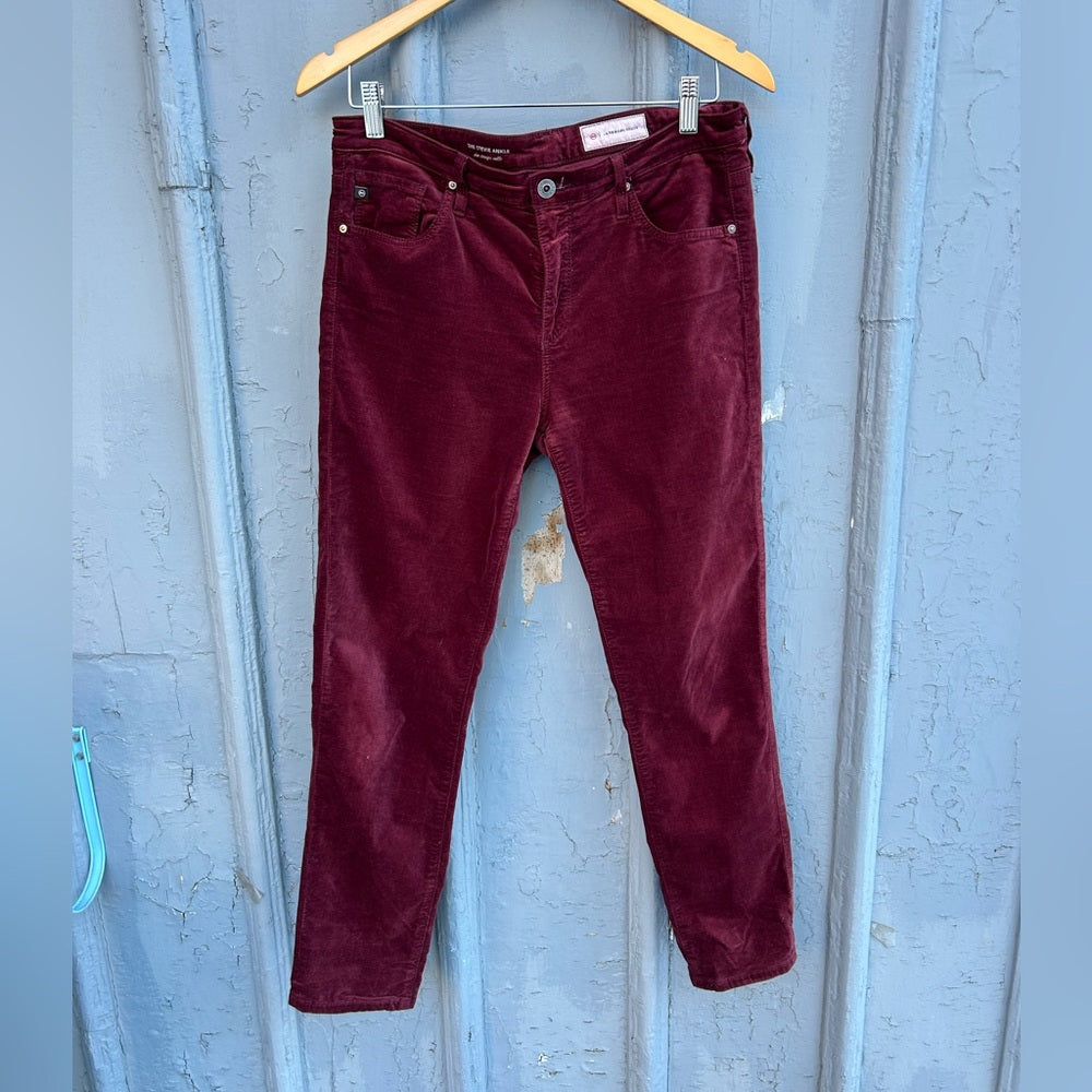 AG Merlot Velvet Stevie Slim Straight Pants, Size 30