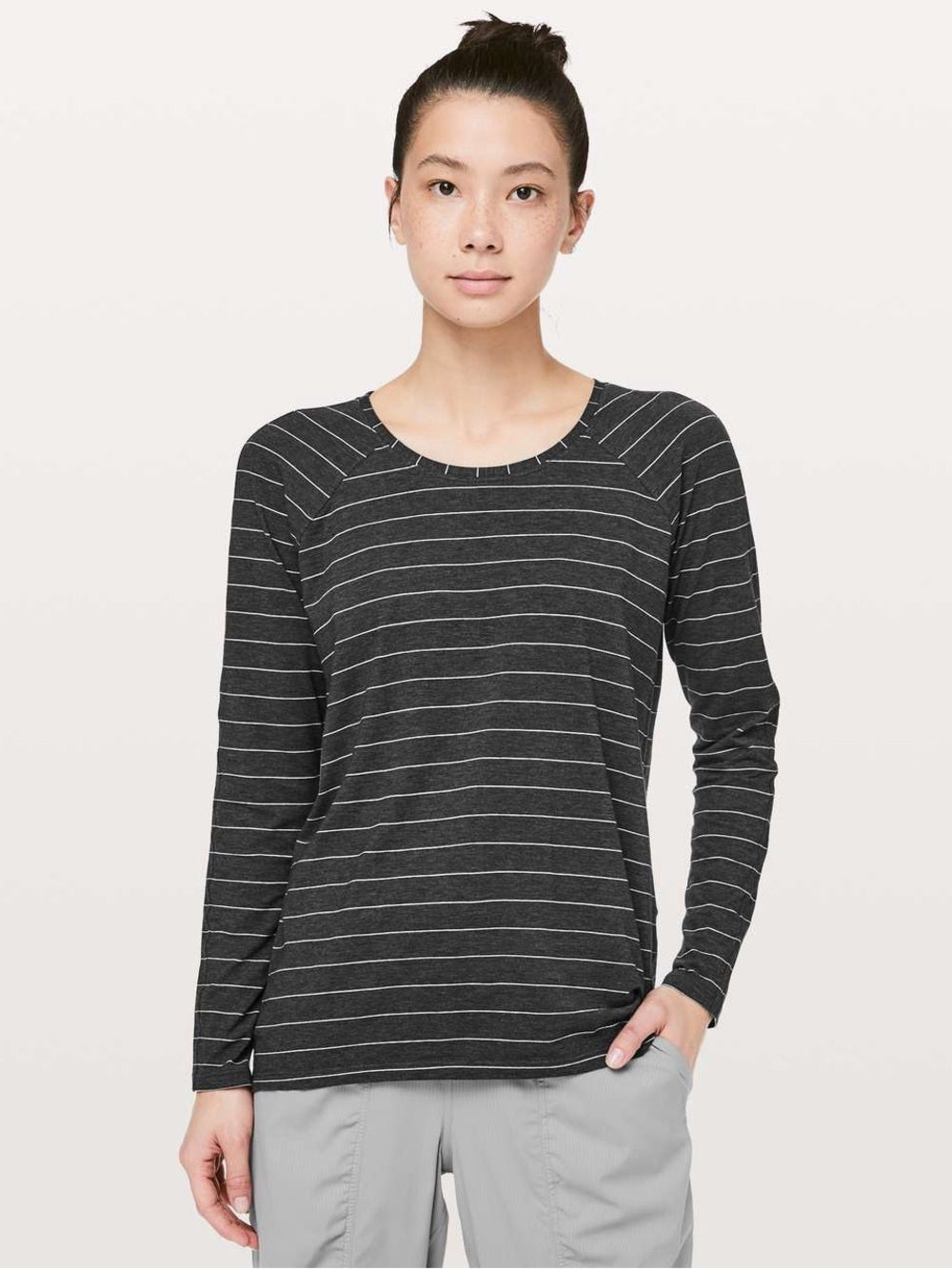 Lululemon Grey Striped Emerald Long Sleeve, size approx 6