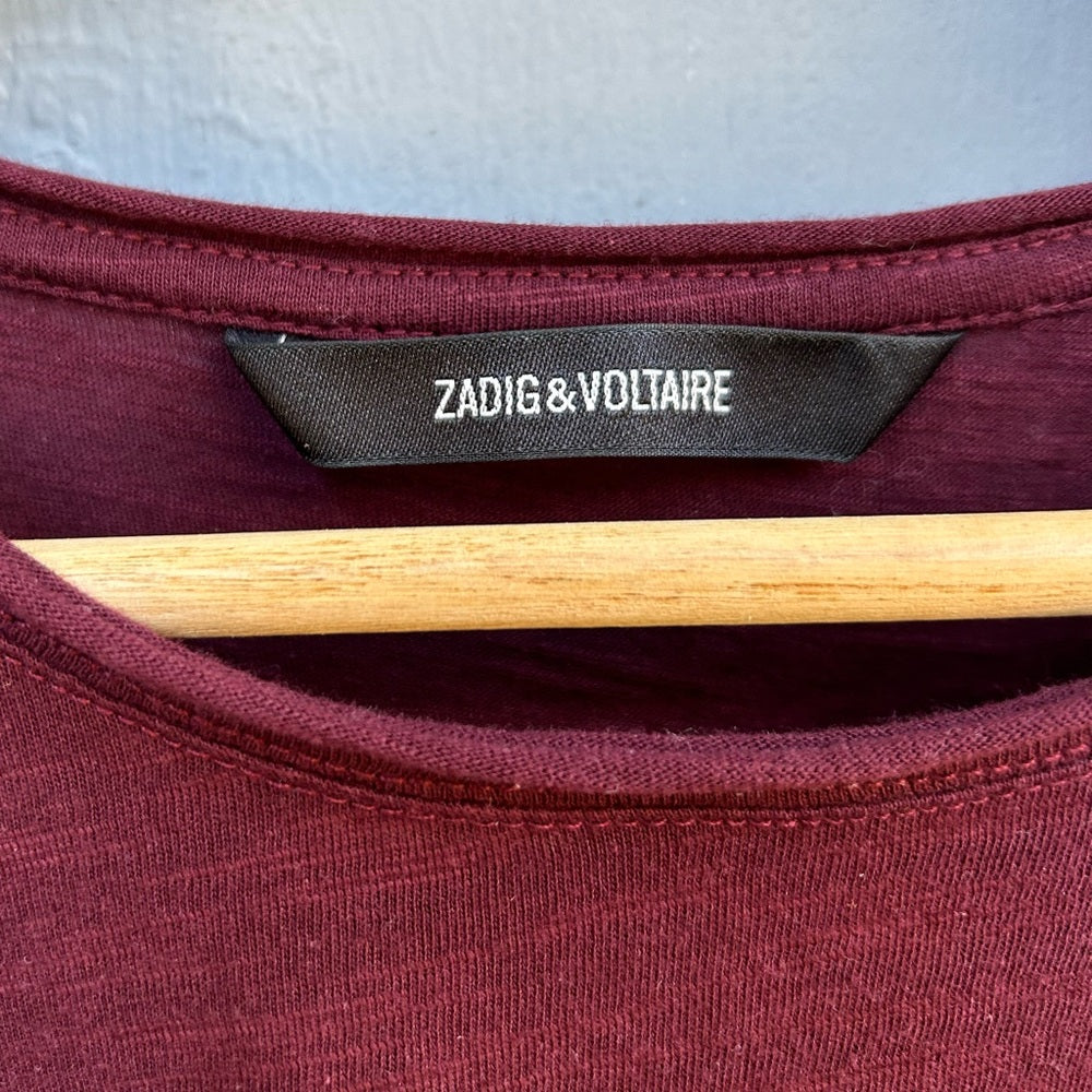 Zadig and Voltaire Burgundy Toby flamme tee, size M