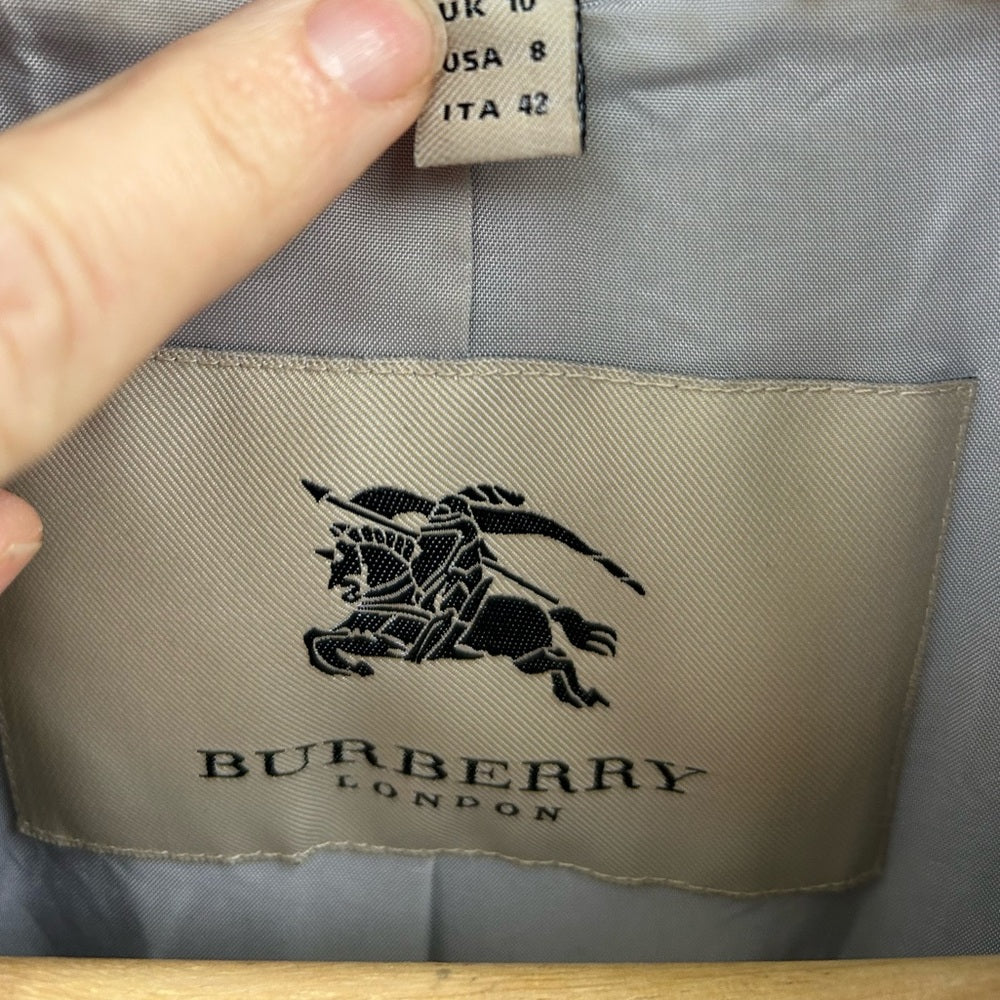 Burberry Grey Plaid Short Trench, size 8