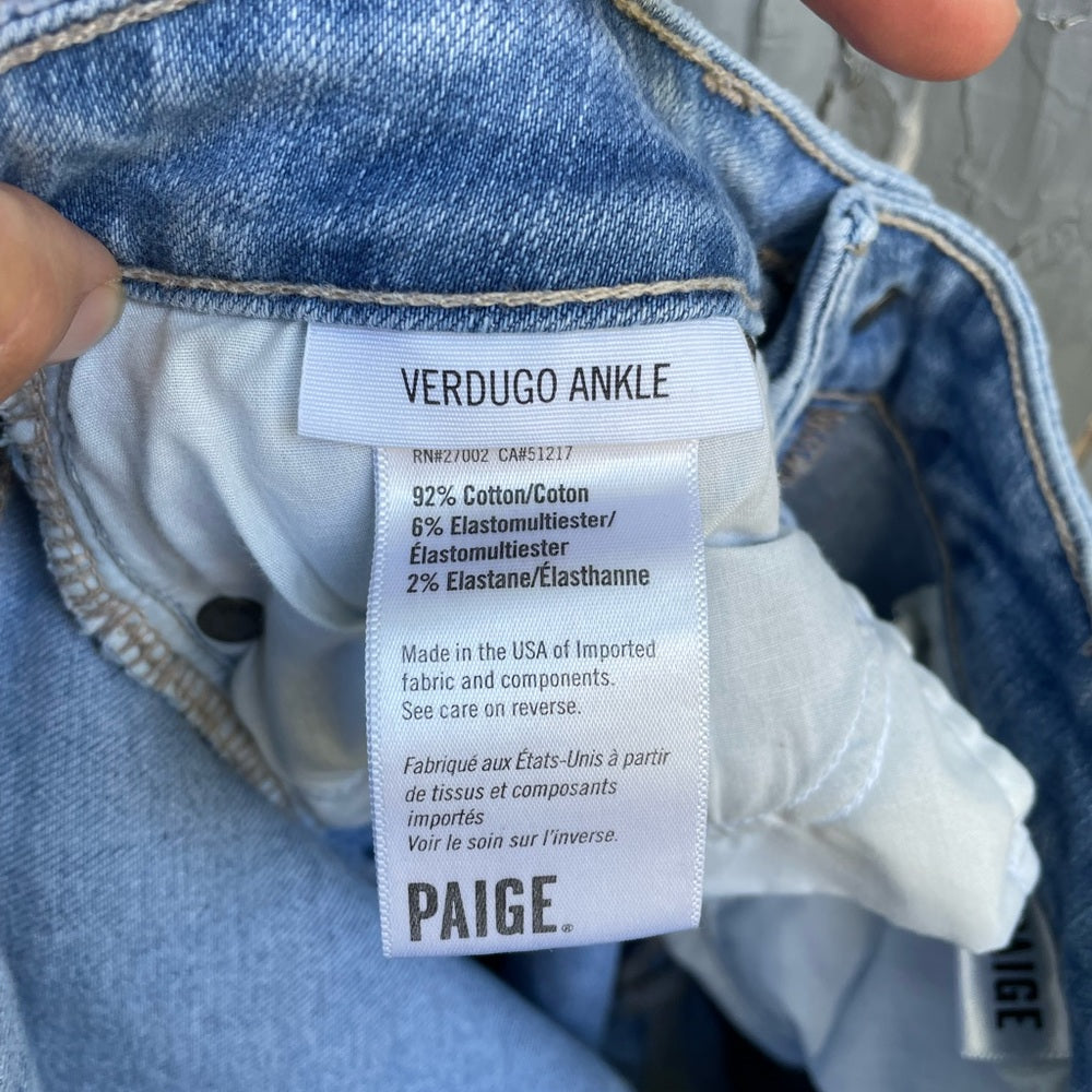Paige Light Rinse Vertugo Ankle Jeans, size 24