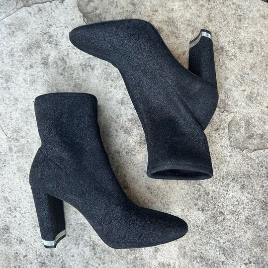 Michael Michael Kors Mandy Black Glitter Stretch-Knit Ankle Boot, size 10