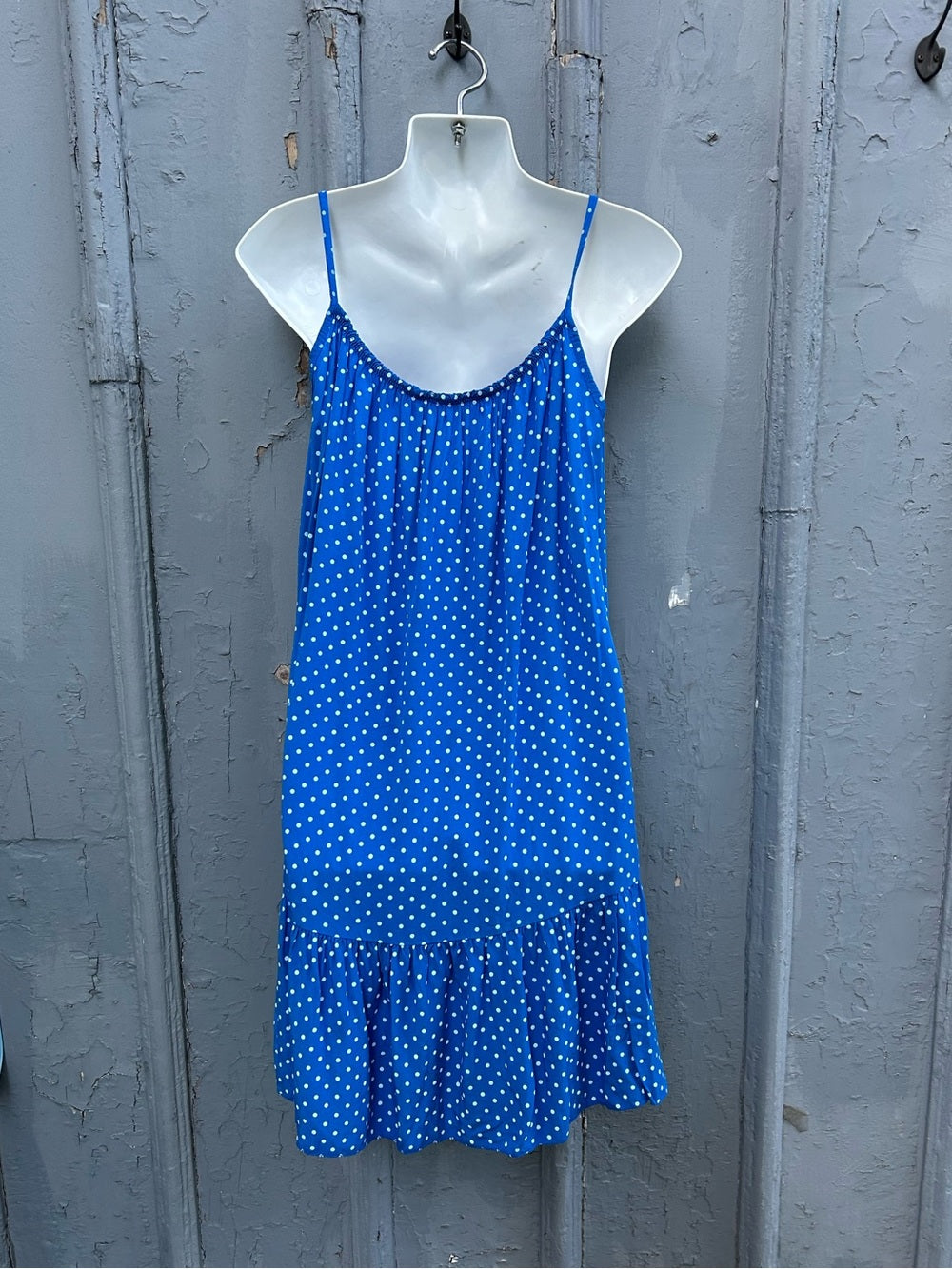 Blue polka dot shift, no brand, size approx M