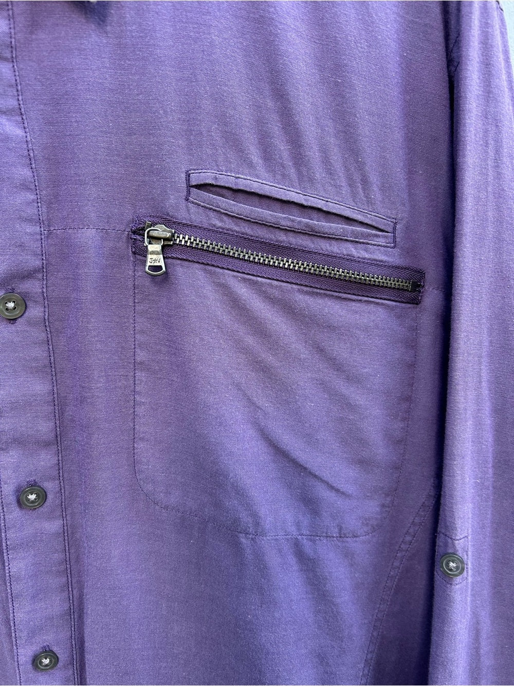John Varvatos Purple Double Zip Chest Pocket Button-Down Shirt, size XXL