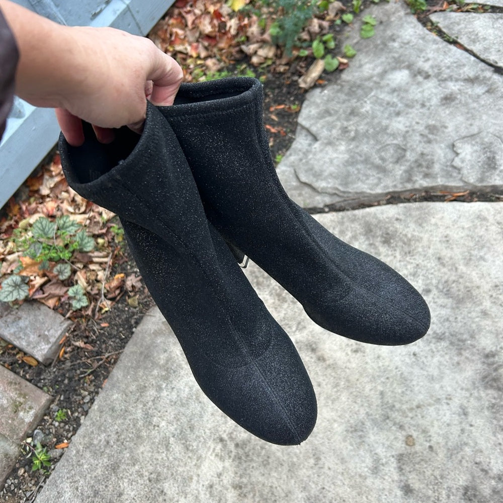 Michael Michael Kors Mandy Black Glitter Stretch-Knit Ankle Boot, size 10