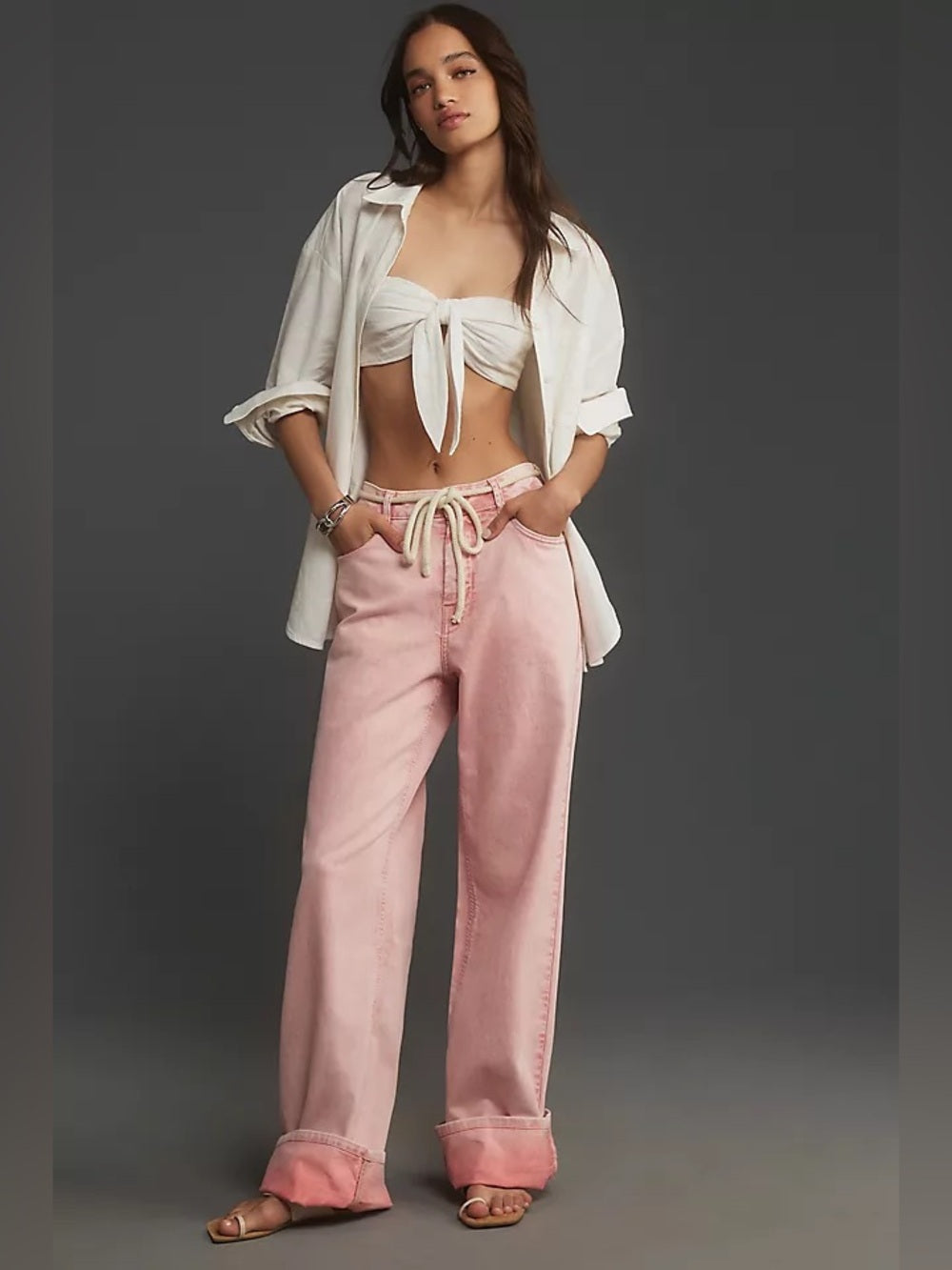 Pilcro Pink Cuffed Oversized High-Rise Wide-Leg Jeans, size 26