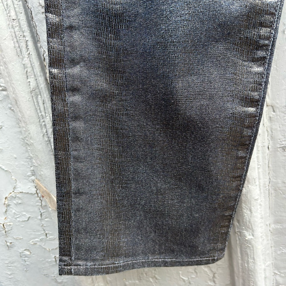 Frame Le Straight High Coated Snakeskin Jeans, size 30